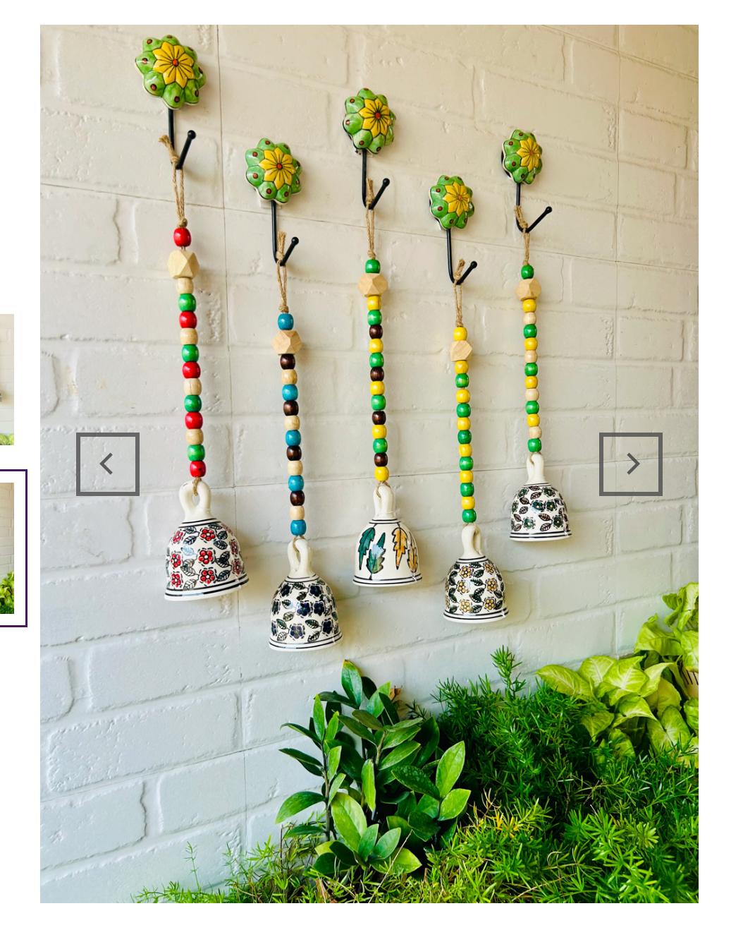 Ceramic Beaded Bells: Hand-Painted Wall Decor with Ceramic Hooks