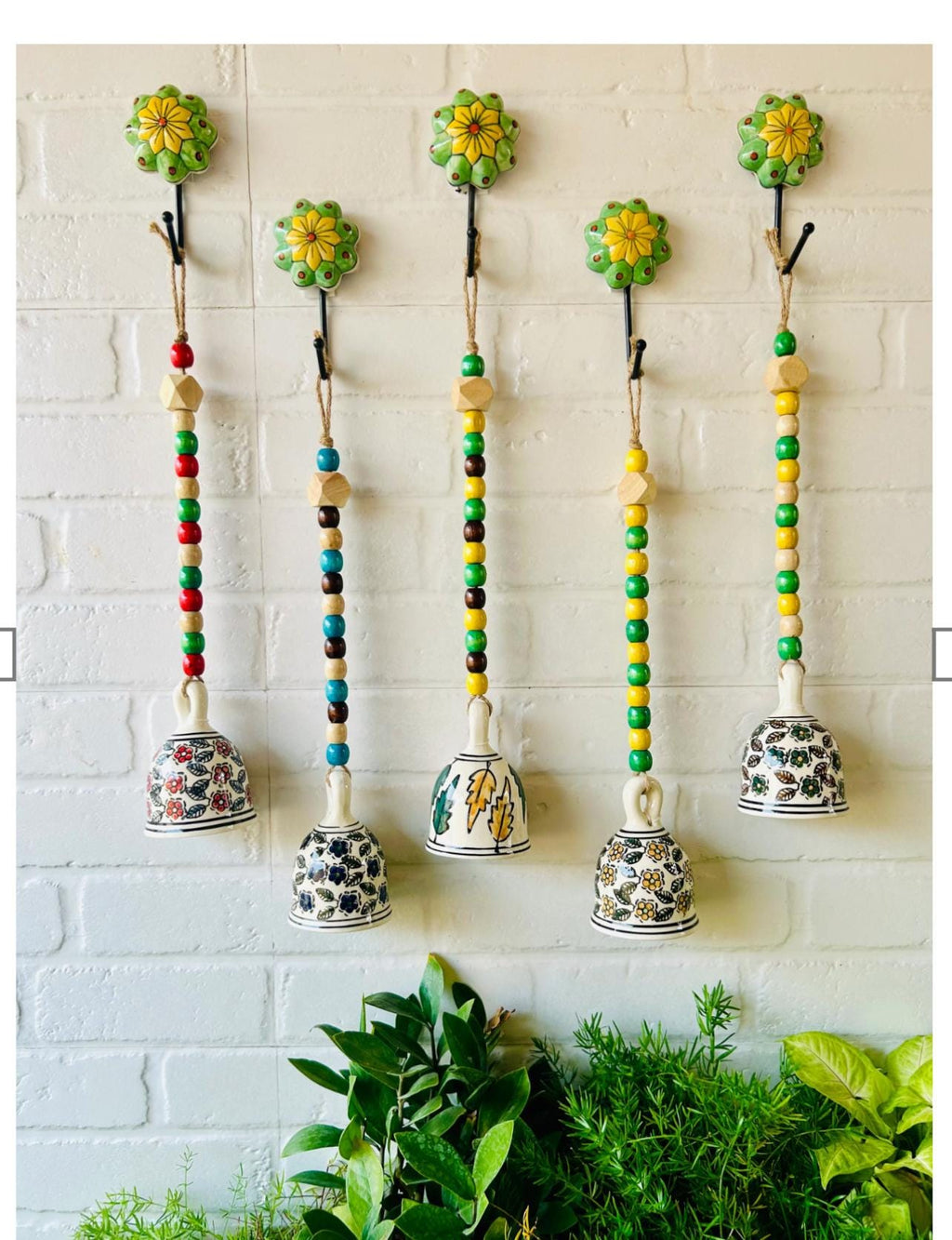Ceramic Beaded Bells: Hand-Painted Wall Decor with Ceramic Hooks