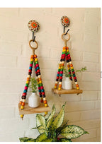 Beaded Mini Shelf with Ceramic Hooks & White Bottle - Wall Decor