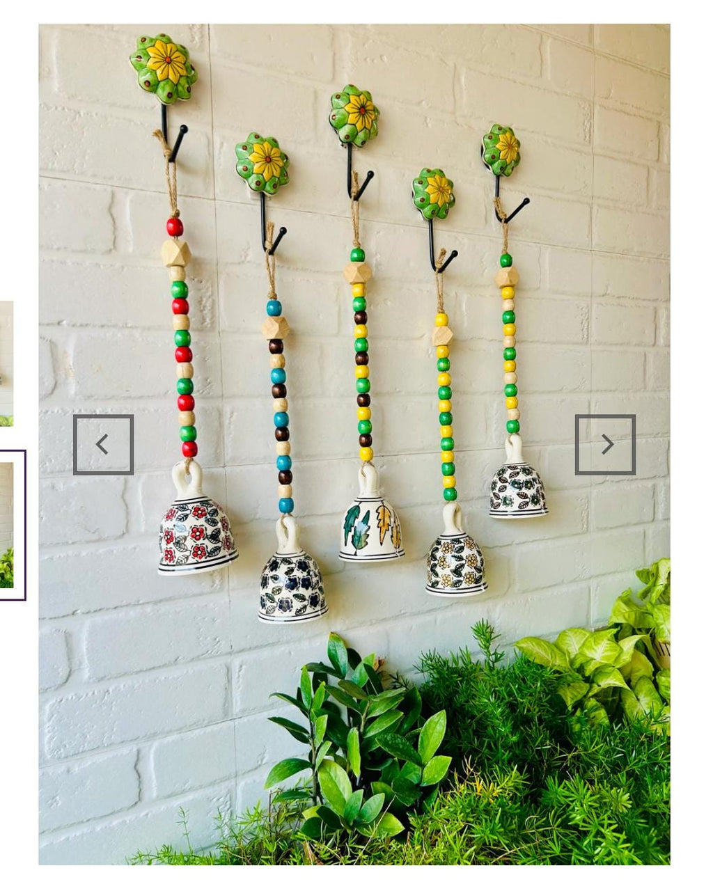 Ceramic Beaded Bells: Hand-Painted Wall Decor with Ceramic Hooks