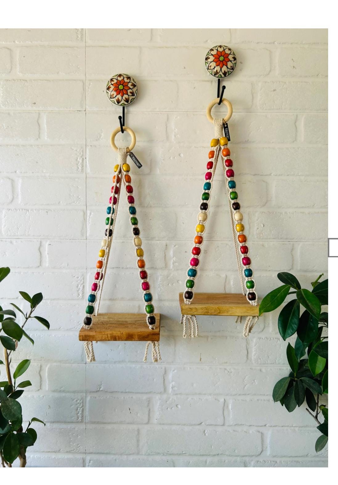 Colorful beaded mini shelves with ceramic hooks for indoor plants and wall decorations Main image