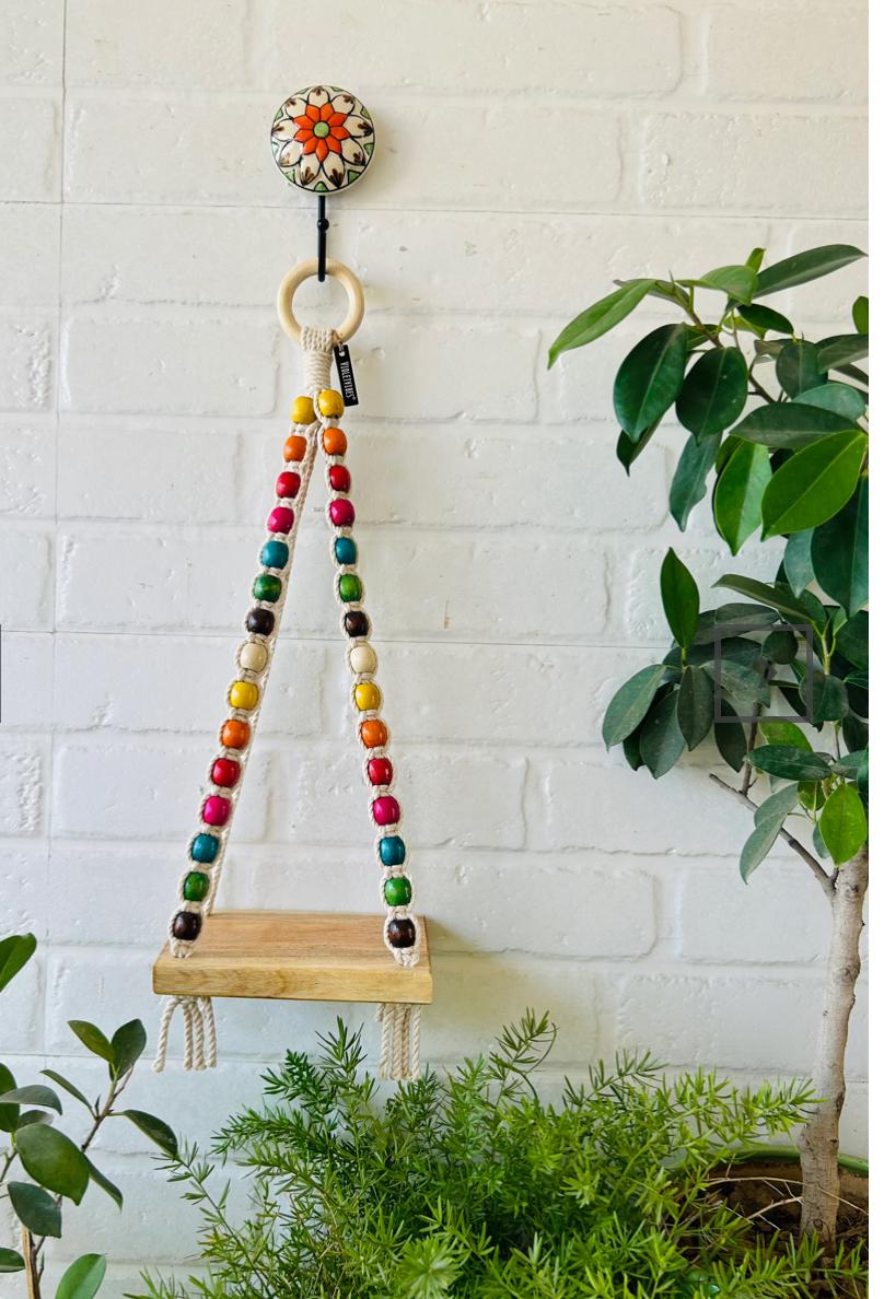Colorful beaded mini shelves with ceramic hooks for indoor plants and wall decorations